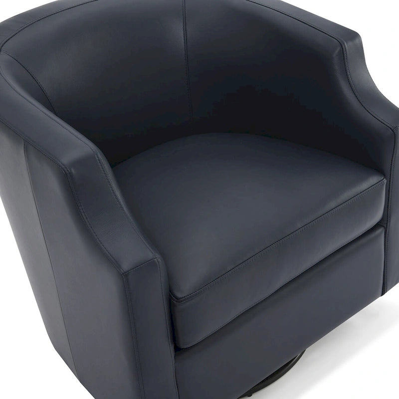 Everette Midnight Blue Top Grain Leather Swivel Glider Barrel Chair by Greyson Living