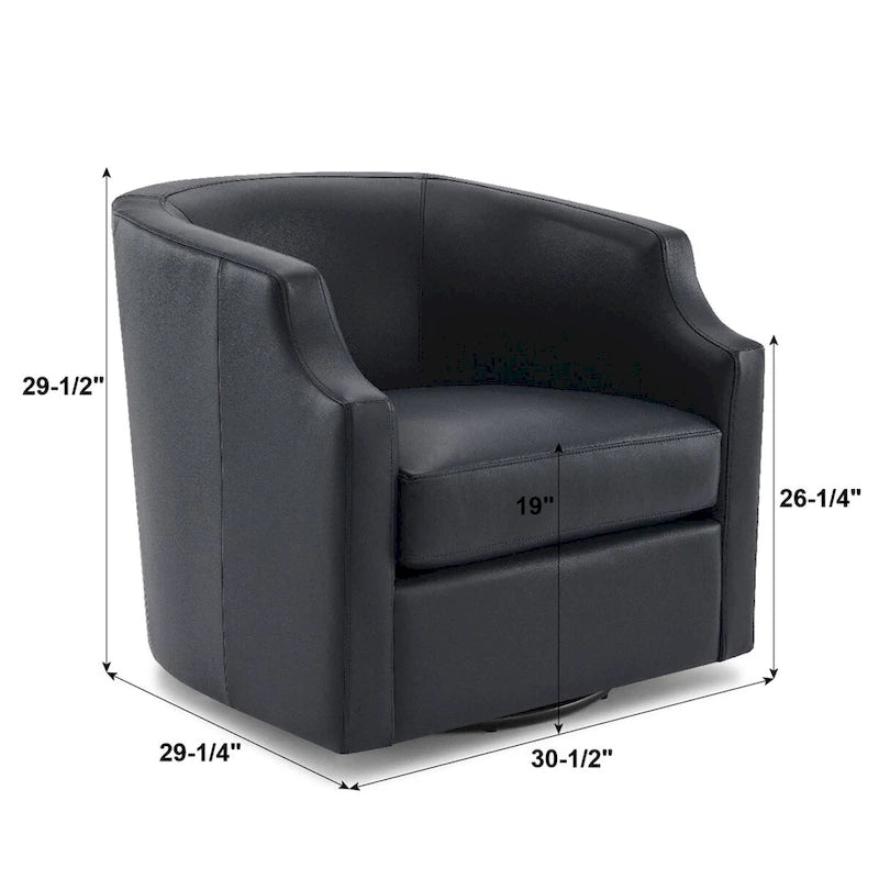 Everette Midnight Blue Top Grain Leather Swivel Glider Barrel Chair by Greyson Living