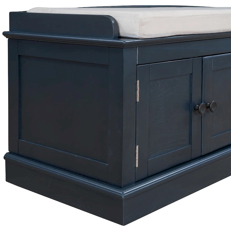 Banc de rangement avec 4 portes et étagères réglables, Banc à chaussures avec coussin amovible pour Salon, Entrée