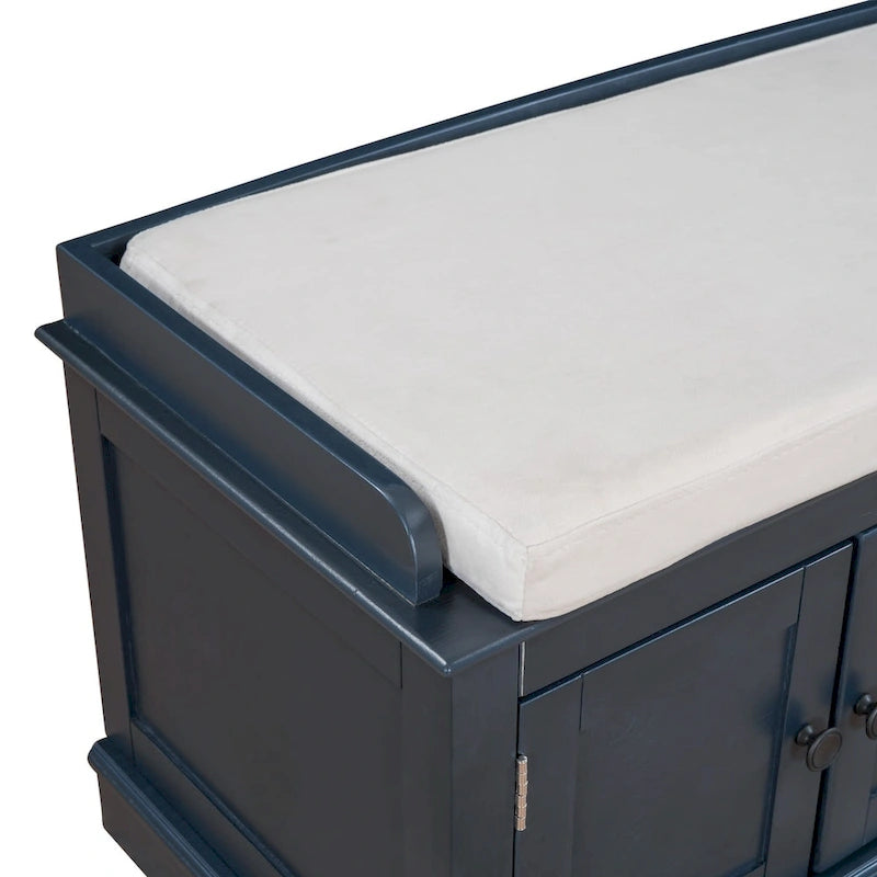 Banc de rangement avec 4 portes et étagères réglables, Banc à chaussures avec coussin amovible pour Salon, Entrée