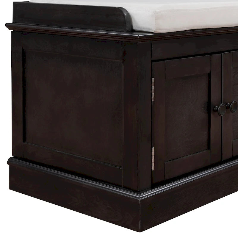 Banc de rangement avec 4 portes et étagères réglables, Banc à chaussures avec coussin amovible pour Salon, Entrée