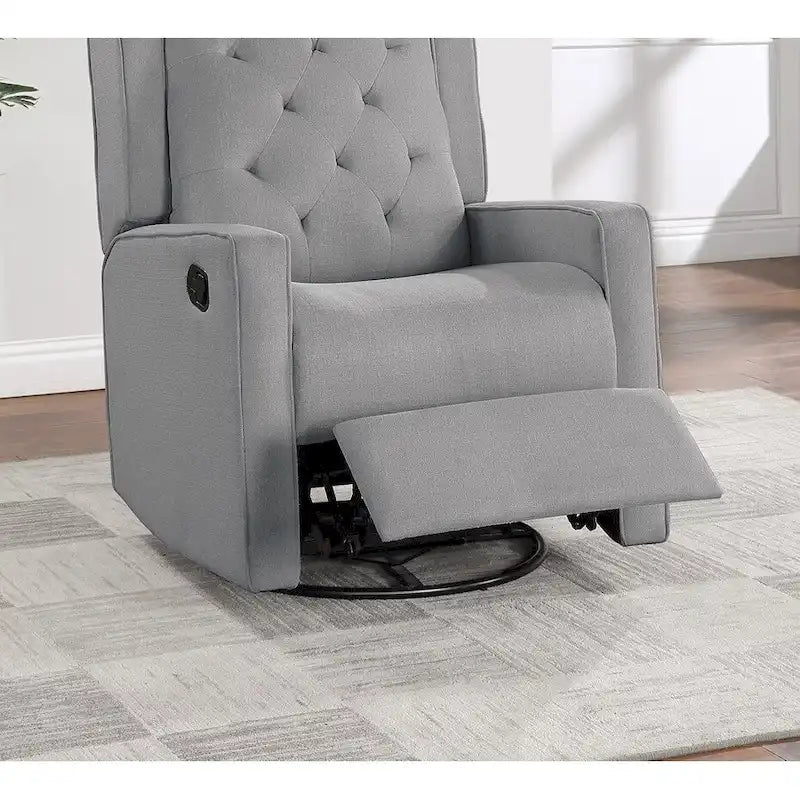 Contemporary Polyfiber Swivel Recliner Chair 1pc Manual Motion Wing Back Tufted Cushion Living Room Furniture Glider Chair
