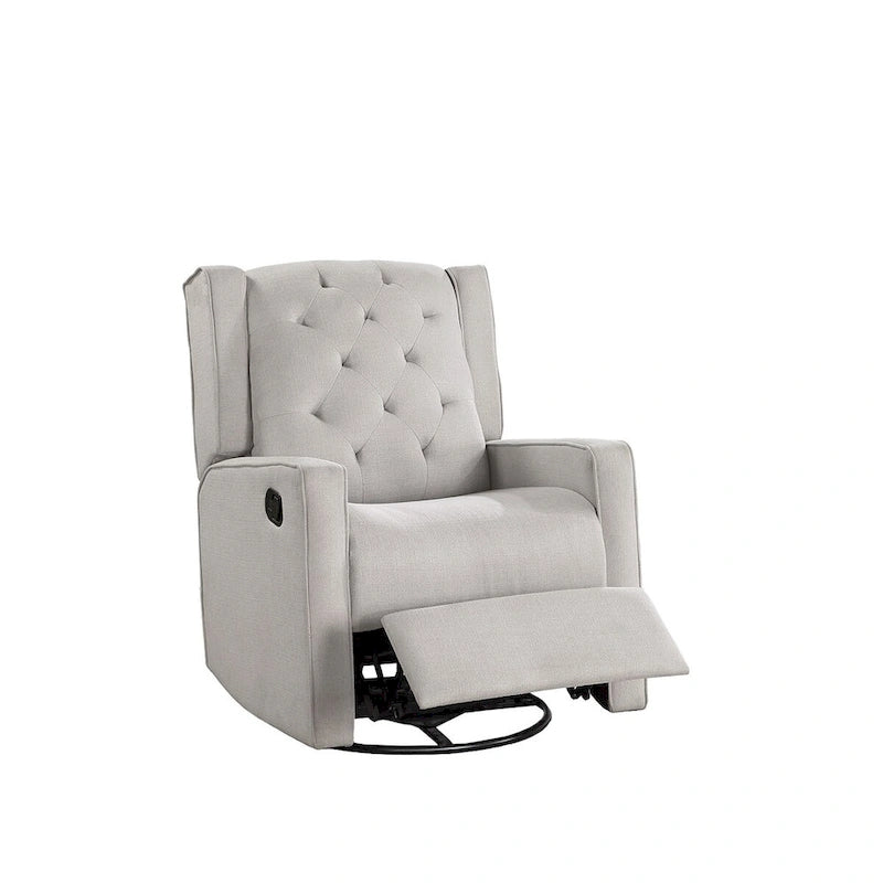 Contemporary Polyfiber Swivel Recliner Chair 1pc Manual Motion Wing Back Tufted Cushion Living Room Furniture Glider Chair