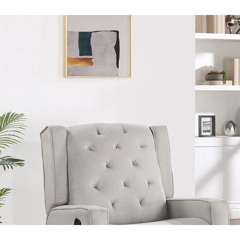 Contemporary Polyfiber Swivel Recliner Chair 1pc Manual Motion Wing Back Tufted Cushion Living Room Furniture Glider Chair