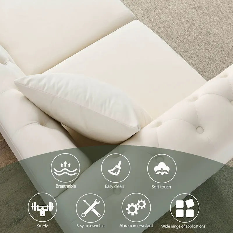 80 Chesterfield Sofa Beige Velvet for Living Room, 3 Seater Sofa Tufted Couch with Rolled Arms and Nailhead , two pillows