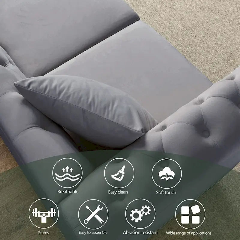 80 Chesterfield Sofa Beige Velvet for Living Room, 3 Seater Sofa Tufted Couch with Rolled Arms and Nailhead , two pillows