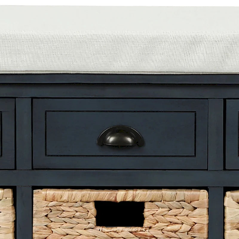 Banc de rangement de style ferme classique avec un coussin de siège amovible en mélange de lin