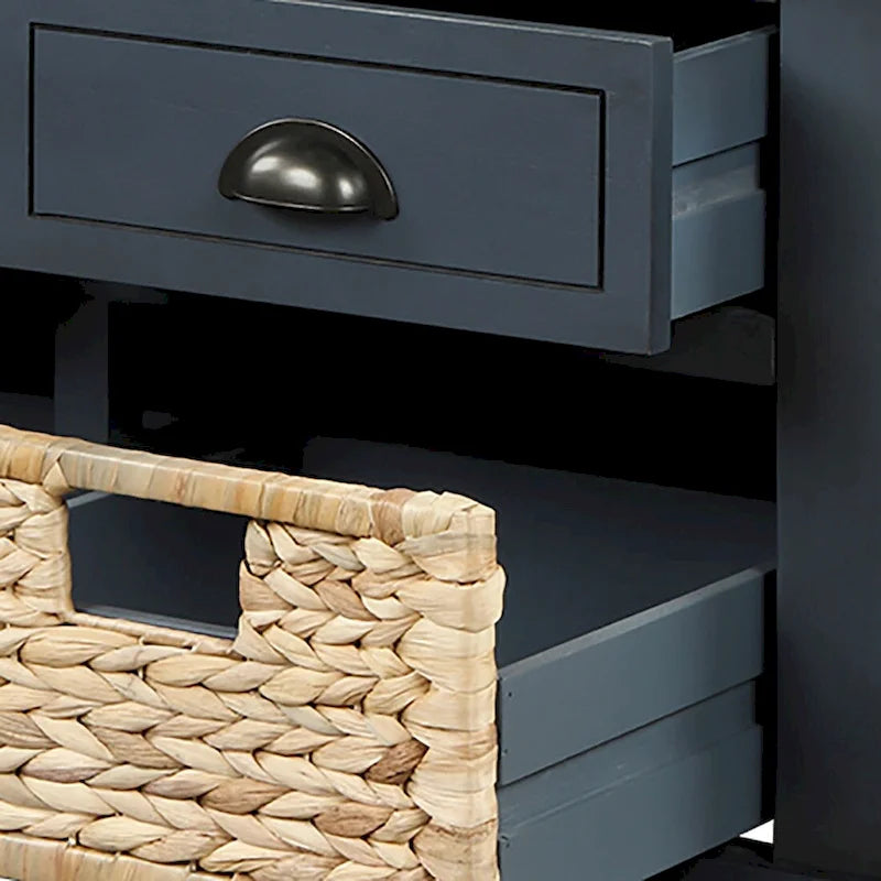 Banc de rangement de style ferme classique avec un coussin de siège amovible en mélange de lin