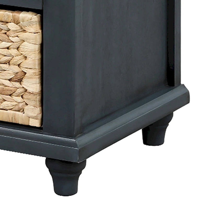 Banc de rangement de style ferme classique avec un coussin de siège amovible en mélange de lin