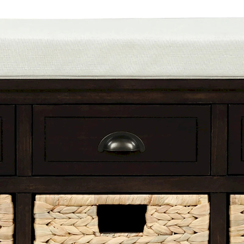 Banc de rangement de style ferme classique avec un coussin de siège amovible en mélange de lin