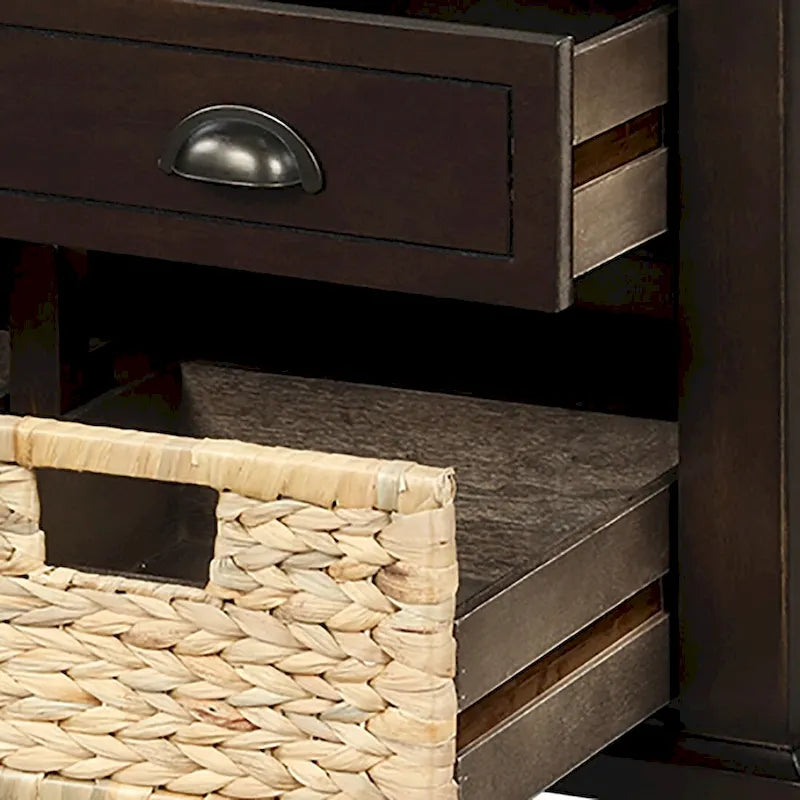 Banc de rangement de style ferme classique avec un coussin de siège amovible en mélange de lin