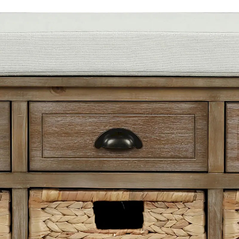 Banc de rangement de style ferme classique avec un coussin de siège amovible en mélange de lin