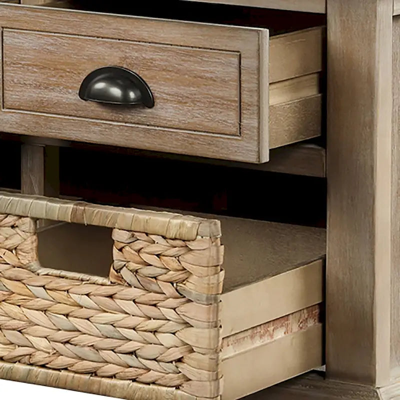 Banc de rangement de style ferme classique avec un coussin de siège amovible en mélange de lin
