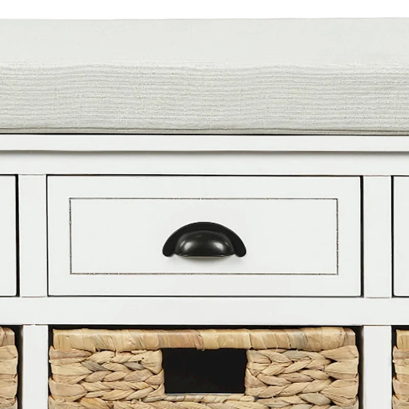 Banc de rangement de style ferme classique avec un coussin de siège amovible en mélange de lin