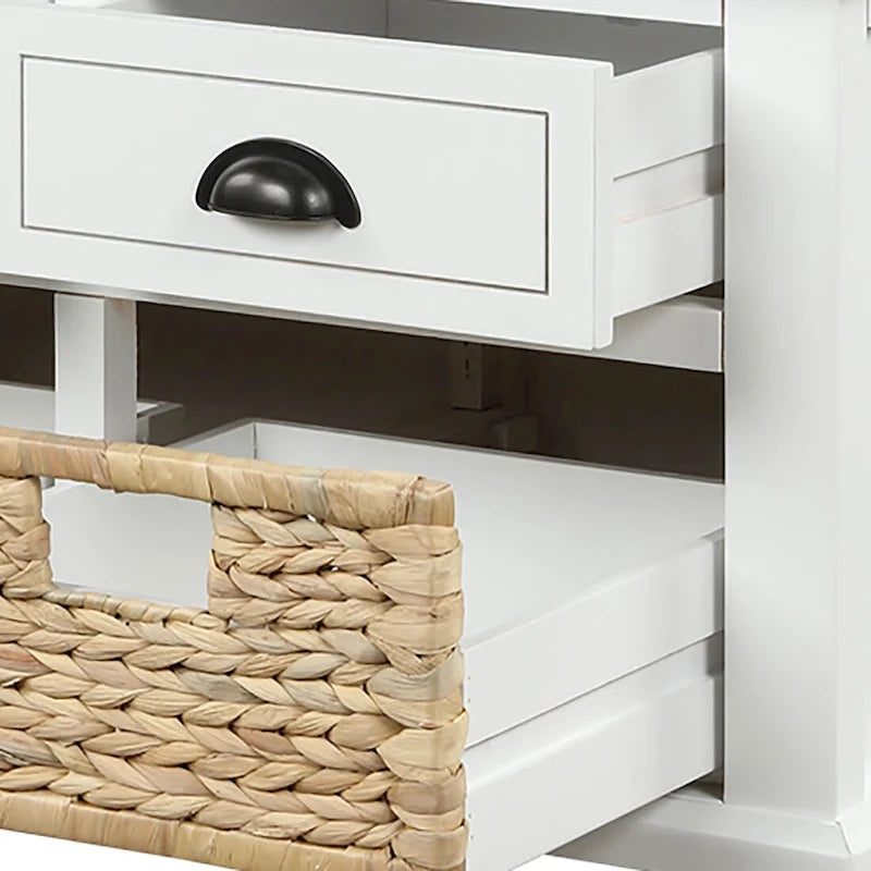 Banc de rangement de style ferme classique avec un coussin de siège amovible en mélange de lin