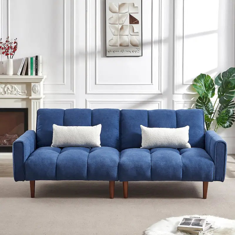Convertible Futon Sofa Bed, Adjustable Couch Sleeper, Modern Fabric Linen Upholstered Futon Sofa bed with 2 Pillows