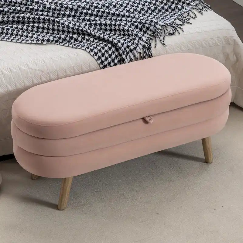 Banc de rangement en tissu de velours Banc de chambre à coucher avec pieds en bois pour salon, chambre à coucher, intérieur