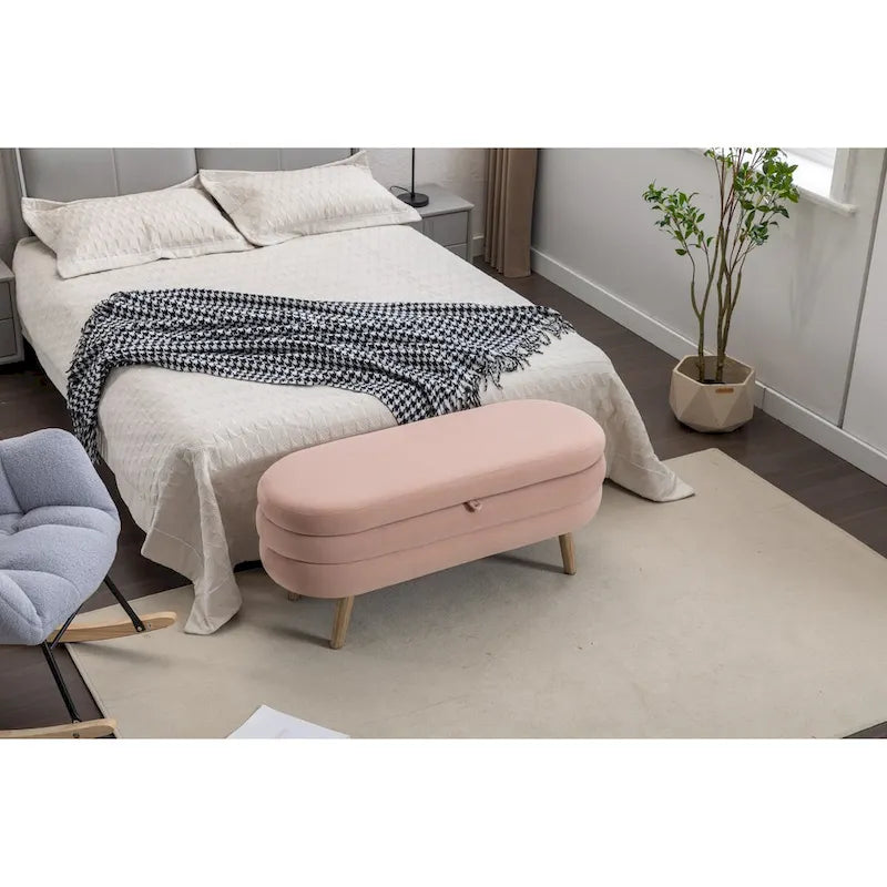 Banc de rangement en tissu de velours Banc de chambre à coucher avec pieds en bois pour salon, chambre à coucher, intérieur