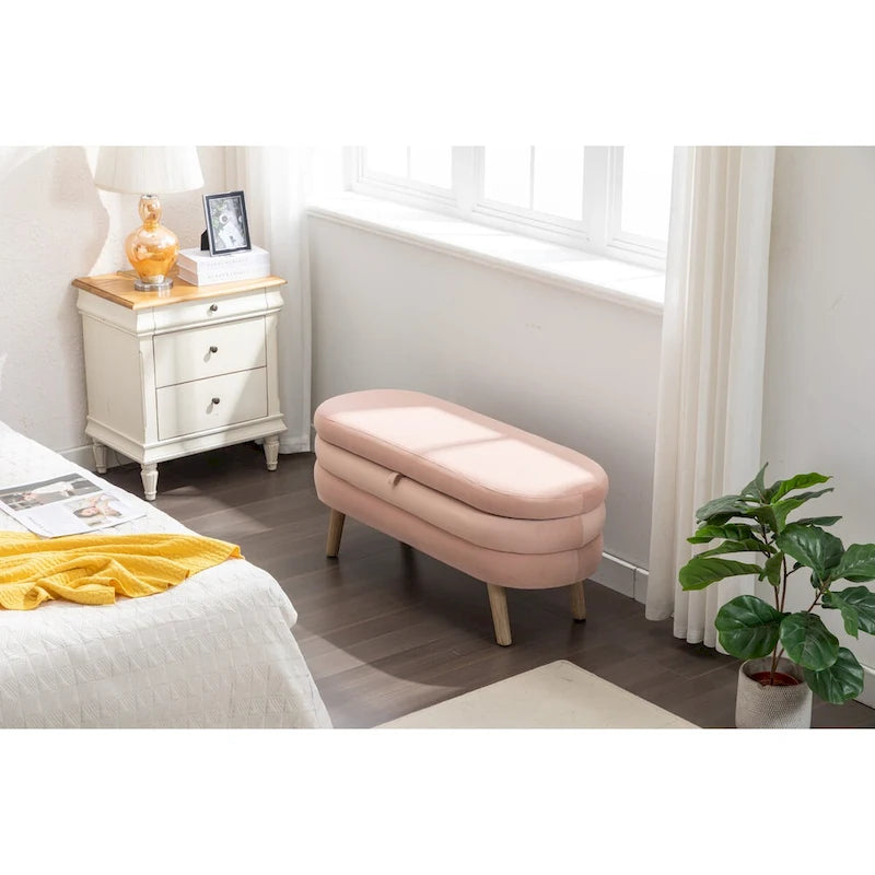 Banc de rangement en tissu de velours Banc de chambre à coucher avec pieds en bois pour salon, chambre à coucher, intérieur