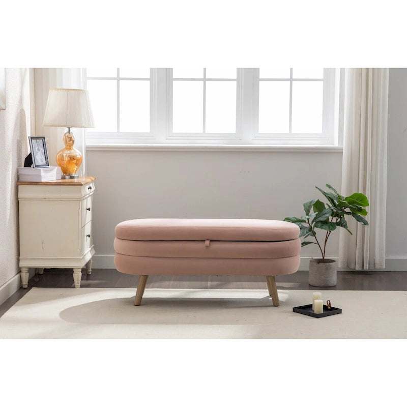 Banc de rangement en tissu de velours Banc de chambre à coucher avec pieds en bois pour salon, chambre à coucher, intérieur