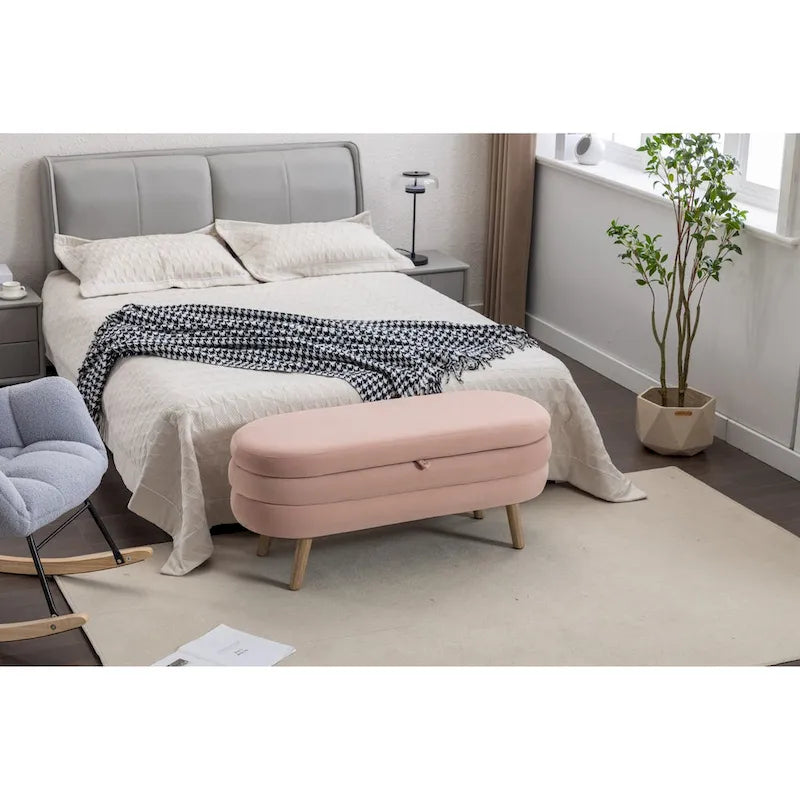 Banc de rangement en tissu de velours Banc de chambre à coucher avec pieds en bois pour salon, chambre à coucher, intérieur
