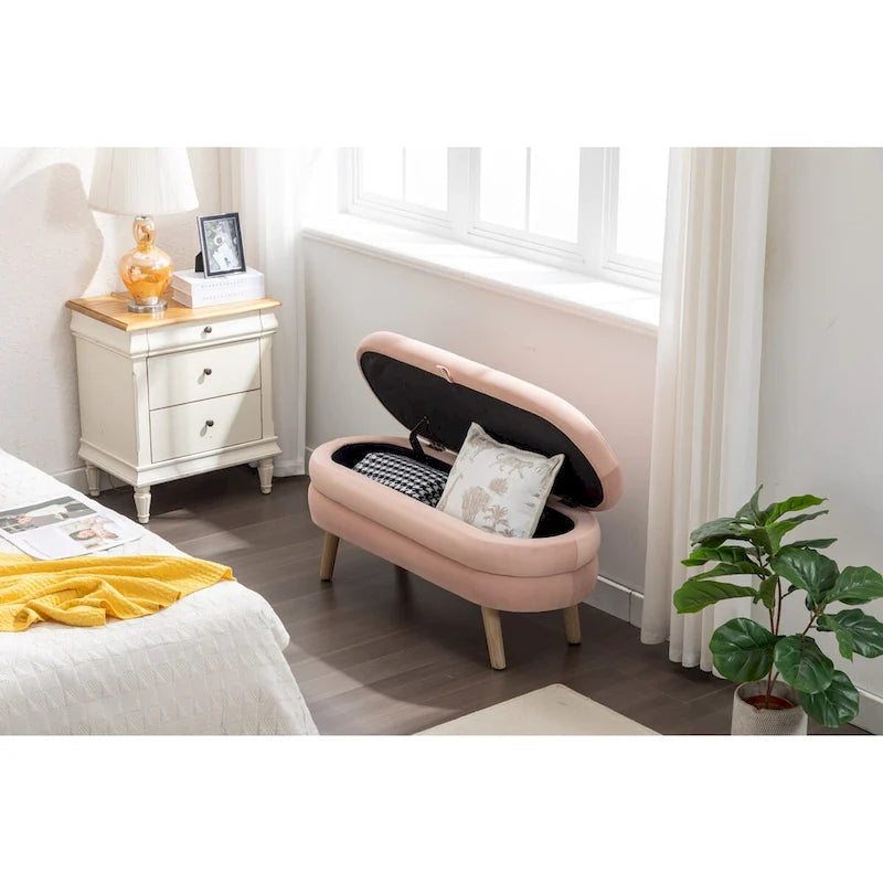 Banc de rangement en tissu de velours Banc de chambre à coucher avec pieds en bois pour salon, chambre à coucher, intérieur