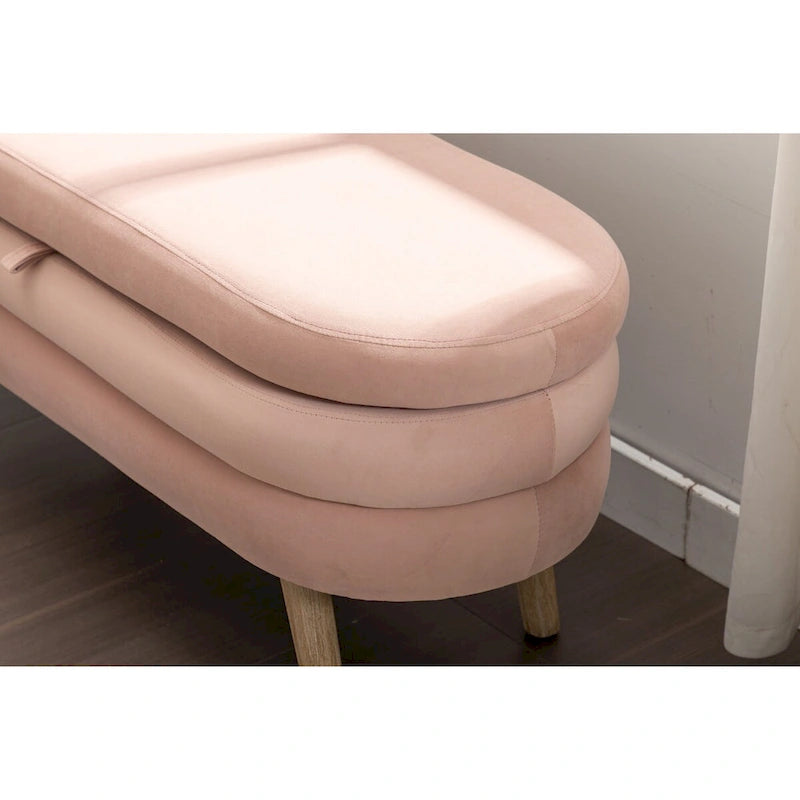Banc de rangement en tissu de velours Banc de chambre à coucher avec pieds en bois pour salon, chambre à coucher, intérieur