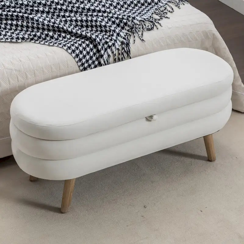 Banc de rangement en tissu de velours Banc de chambre à coucher avec pieds en bois pour salon, chambre à coucher, intérieur