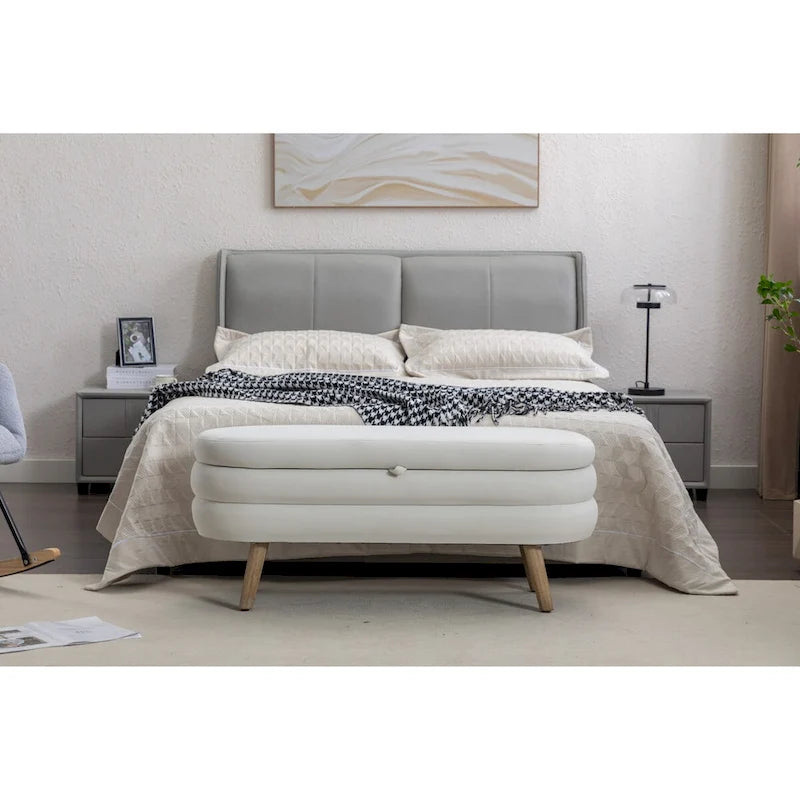 Banc de rangement en tissu de velours Banc de chambre à coucher avec pieds en bois pour salon, chambre à coucher, intérieur