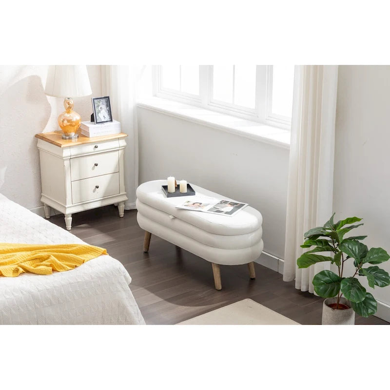 Banc de rangement en tissu de velours Banc de chambre à coucher avec pieds en bois pour salon, chambre à coucher, intérieur