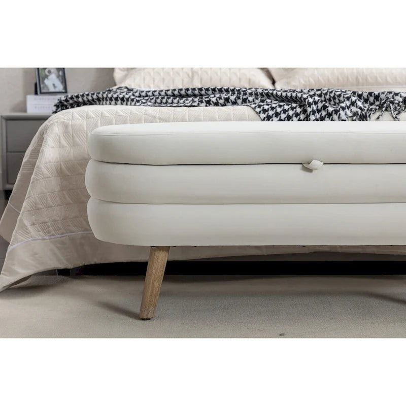 Banc de rangement en tissu de velours Banc de chambre à coucher avec pieds en bois pour salon, chambre à coucher, intérieur