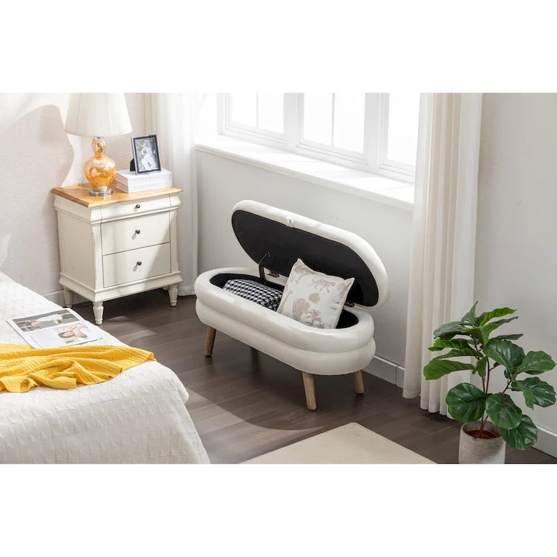 Banc de rangement en tissu de velours Banc de chambre à coucher avec pieds en bois pour salon, chambre à coucher, intérieur