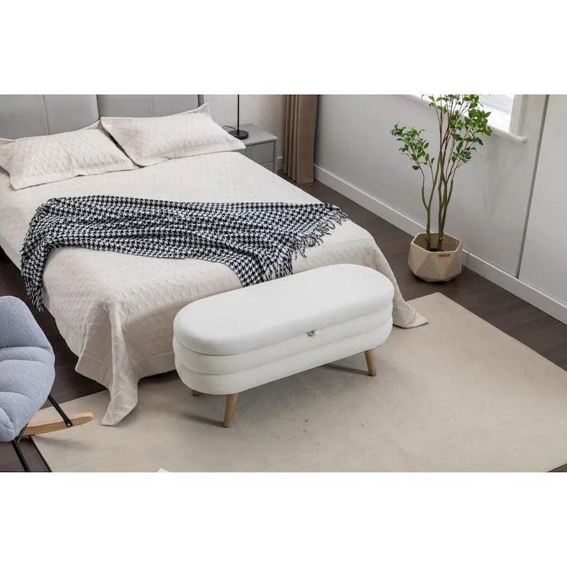 Banc de rangement en tissu de velours Banc de chambre à coucher avec pieds en bois pour salon, chambre à coucher, intérieur