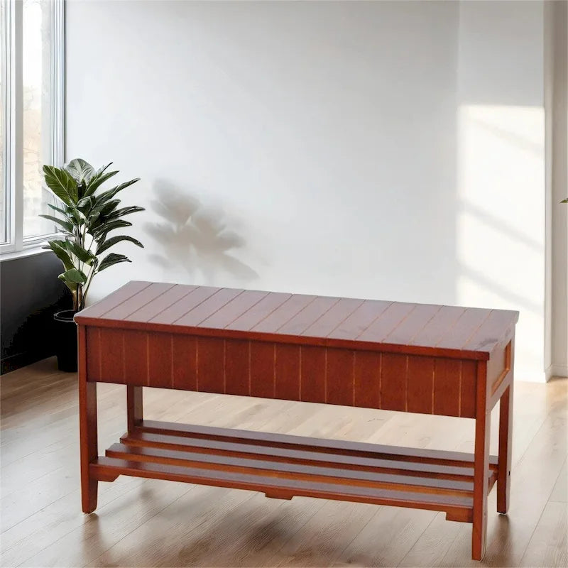 Banc à chaussures en bois massif avec rangement et pieds