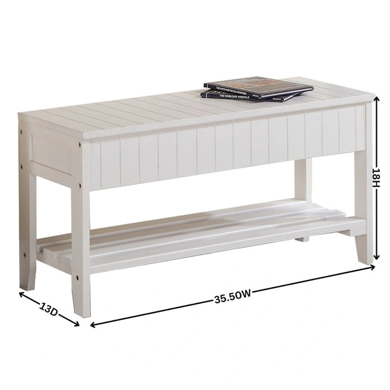 Banc à chaussures en bois massif avec rangement et pieds