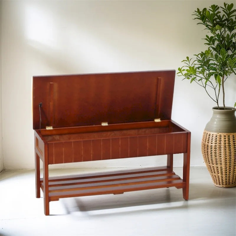 Banc à chaussures en bois massif avec rangement et pieds