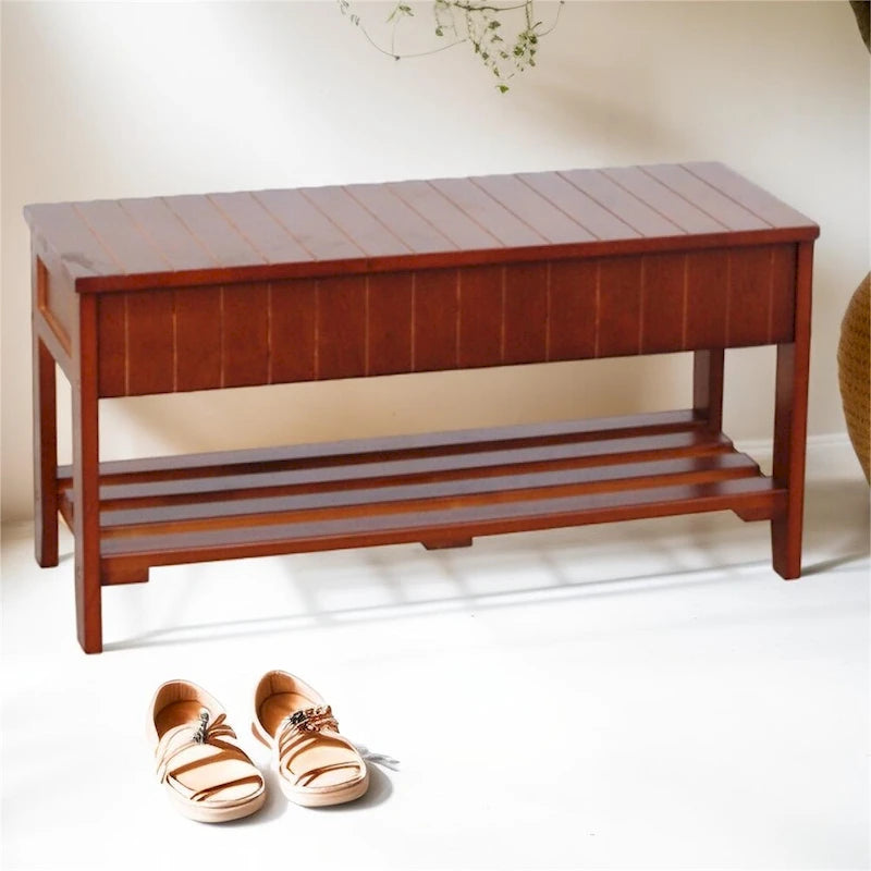 Banc à chaussures en bois massif avec rangement et pieds