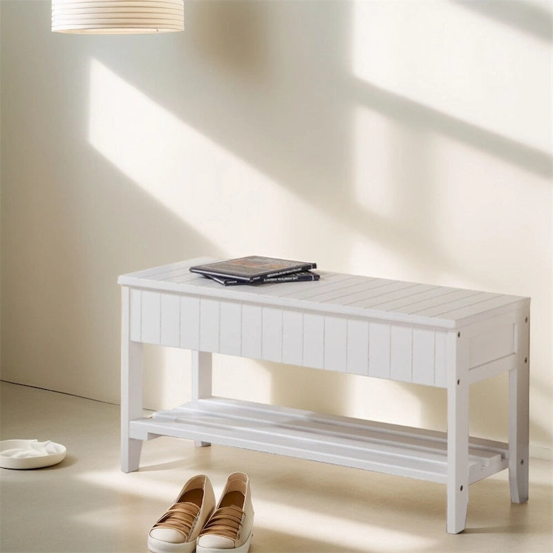Banc à chaussures en bois massif avec rangement et pieds