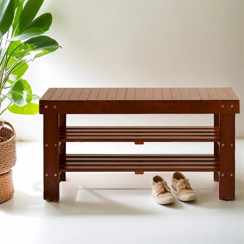 Banc à chaussures en bois avec étagère et pieds