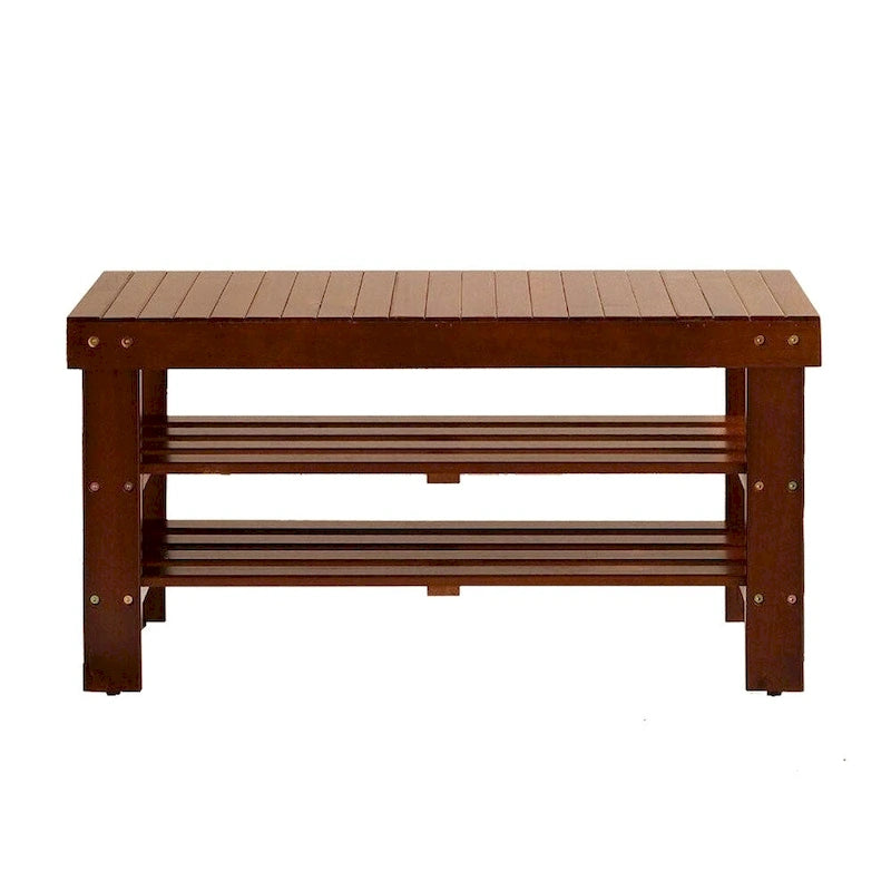 Banc à chaussures en bois avec étagère et pieds