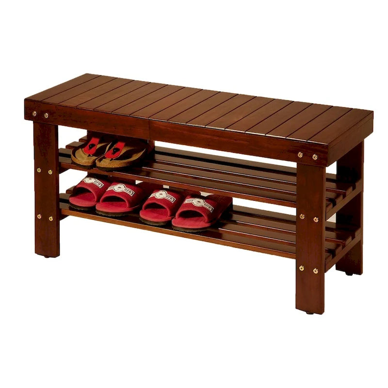 Banc à chaussures en bois avec étagère et pieds