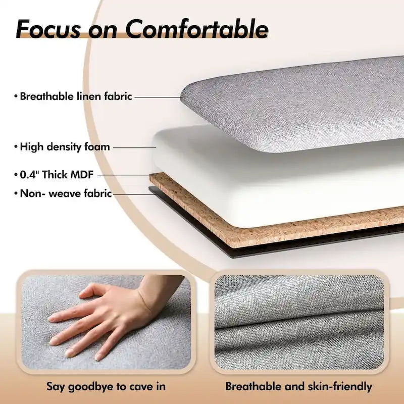 Banc ottoman de rangement capitonné de 135 cm avec accoudoirs roulés et garniture cloutée pour chambre à coucher, salon, entrée