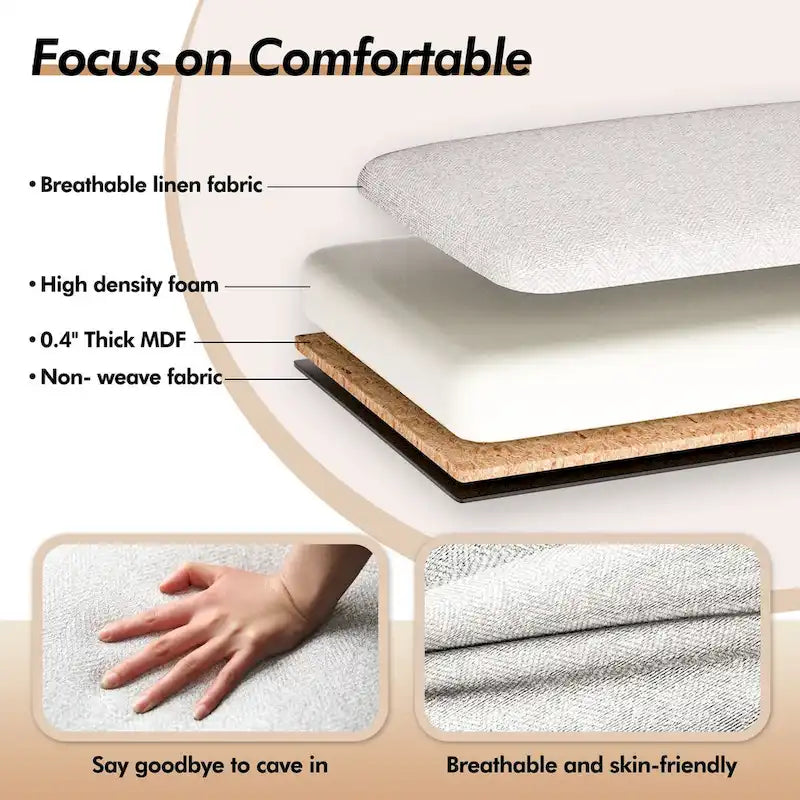 Banc ottoman de rangement capitonné de 135 cm avec accoudoirs roulés et garniture cloutée pour chambre à coucher, salon, entrée