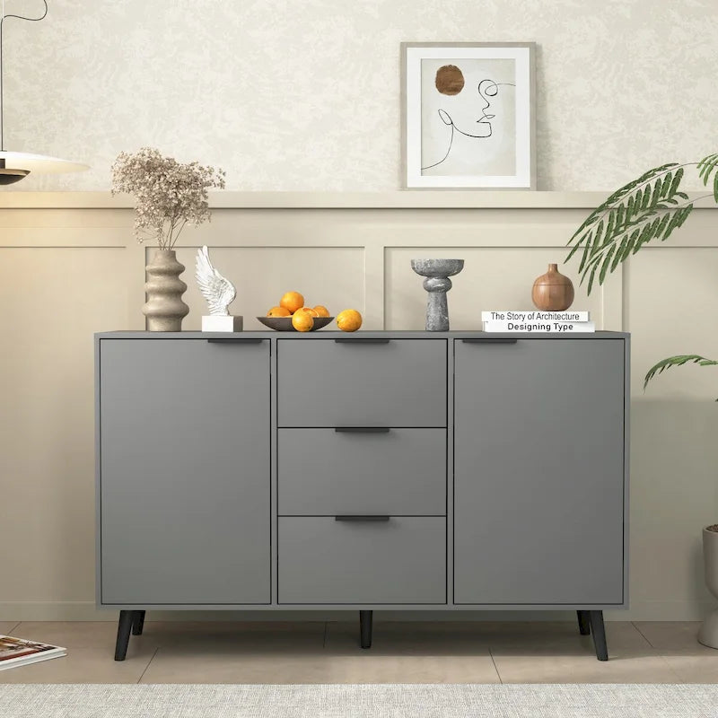 Bahut de salle à manger avec rangement, meuble de bar à café en bois, buffet de cuisine de 120 cm avec 3 tiroirs et 2 portes