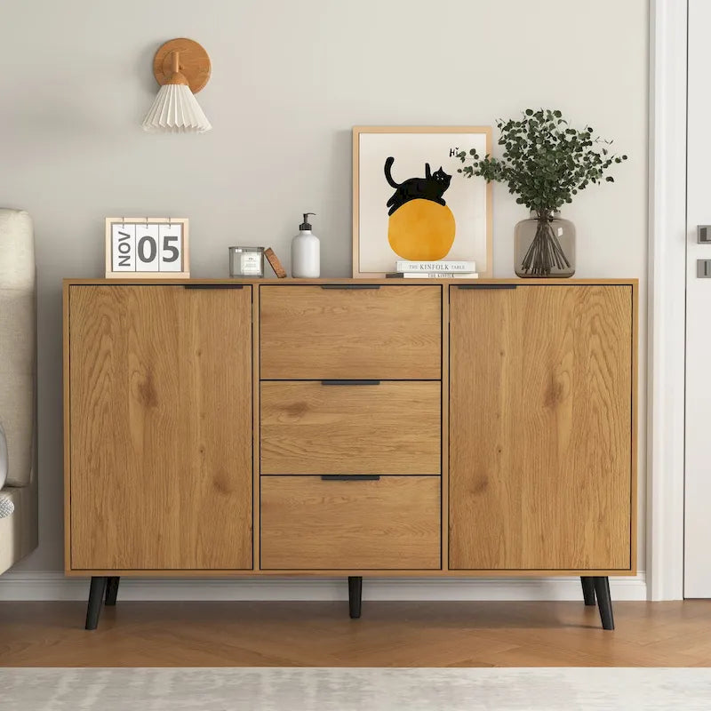Bahut de salle à manger avec rangement, meuble de bar à café en bois, buffet de cuisine de 120 cm avec 3 tiroirs et 2 portes