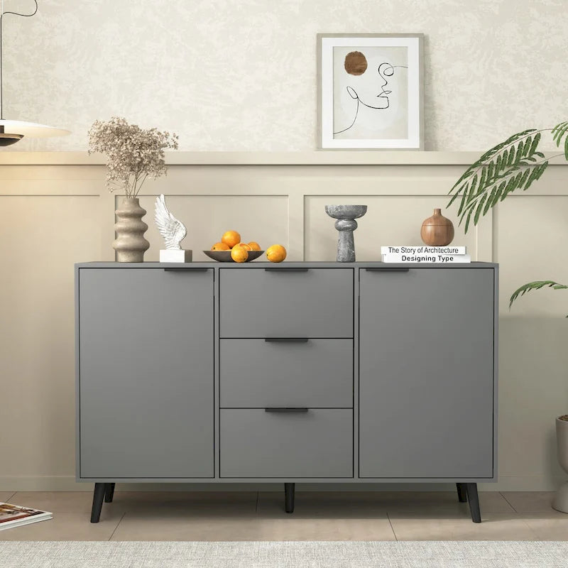 Sideboard Buffet Cabinet with Storage, Wood Coffee Bar Cabinet, 47.2 Kitchen Cabinet with 3 Drawers & 2 Doors