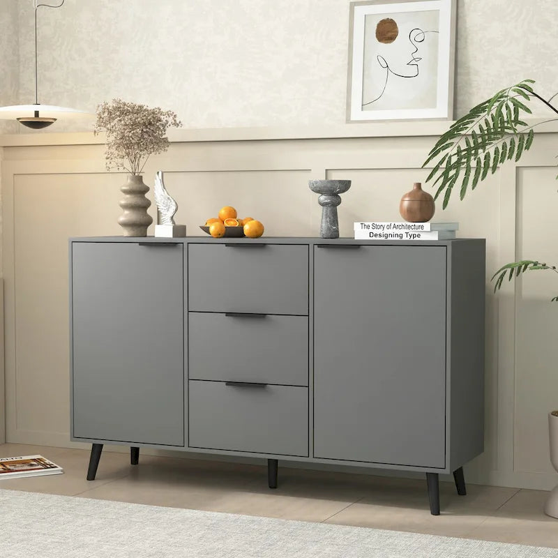 Bahut de salle à manger avec rangement, meuble de bar à café en bois, buffet de cuisine de 120 cm avec 3 tiroirs et 2 portes