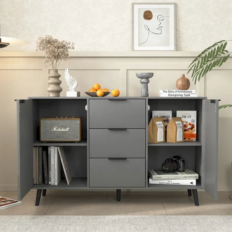 Bahut de salle à manger avec rangement, meuble de bar à café en bois, buffet de cuisine de 120 cm avec 3 tiroirs et 2 portes