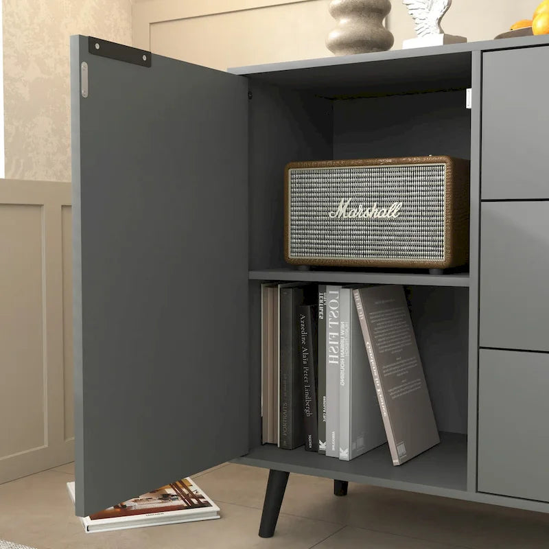 Bahut de salle à manger avec rangement, meuble de bar à café en bois, buffet de cuisine de 120 cm avec 3 tiroirs et 2 portes