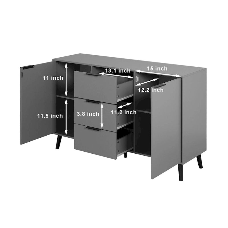 Bahut de salle à manger avec rangement, meuble de bar à café en bois, buffet de cuisine de 120 cm avec 3 tiroirs et 2 portes